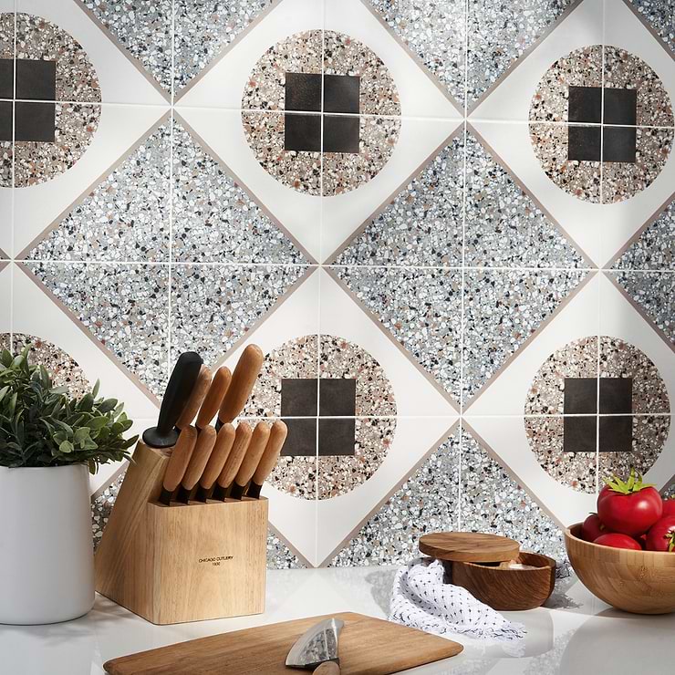 Chips Deco Azur 8x8 Terrazzo Look Matte Porcelain Tile Tilebar