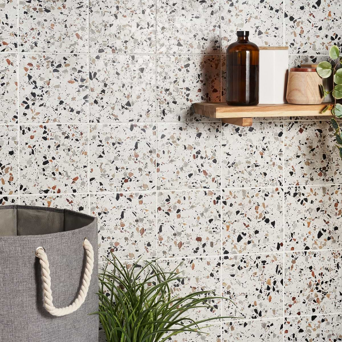 Chips Macro Bianco White 8x8 Terrazzo Look Matte Porcelain Tile