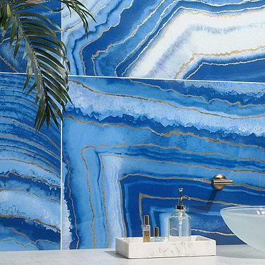 Agate Art Azul Blue 24x48 Artisan Decor Polished Porcelain Tile - Sample