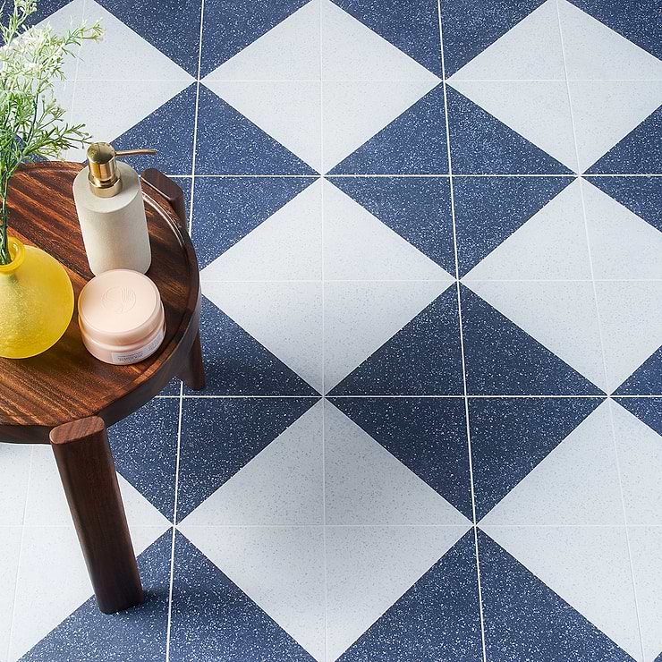 Blue and white floor outlet tile