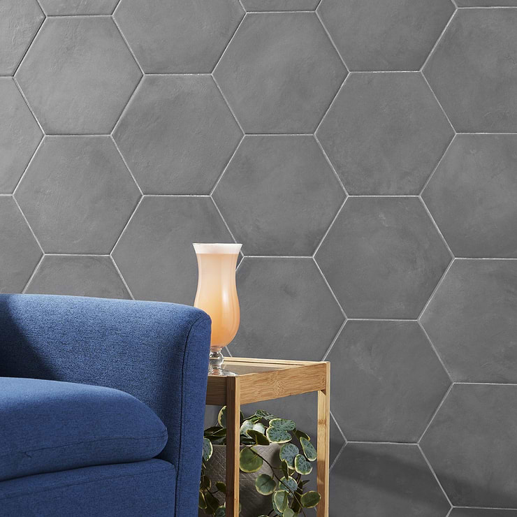 Ava Charcoal Black 8" Hexagon Matte Porcelain Tile