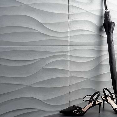 Thalia Blue Gray 18x18 3D Carved Wave Honed Limestone Tile