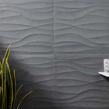 Thalia Charcoal 18x18 3D Carved Wave Honed Limestone Tile