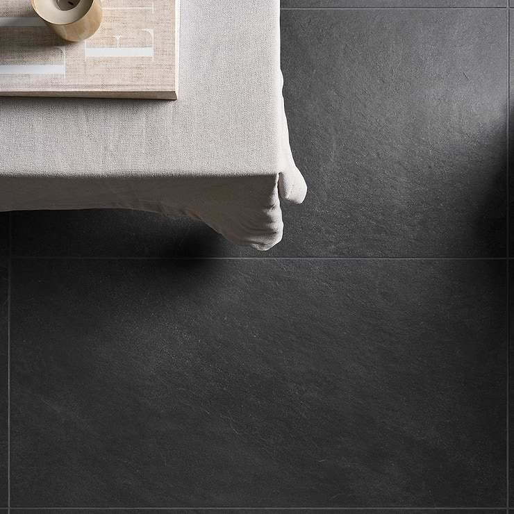 Era Charcoal Black 24x48 Limestone Look Matte Porcelain Tile