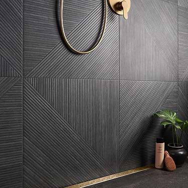 Enso Charcoal Black 24x48 Ribbed Matte Porcelain Wood Look Tile - Sample