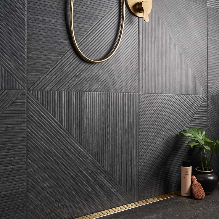 Enso Charcoal Black 24x48 Ribbed Matte Porcelain Wood Look Tile