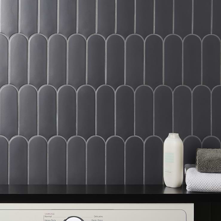 Parry Charcoal 3x8 Fishscale Matte Ceramic Wall Tile