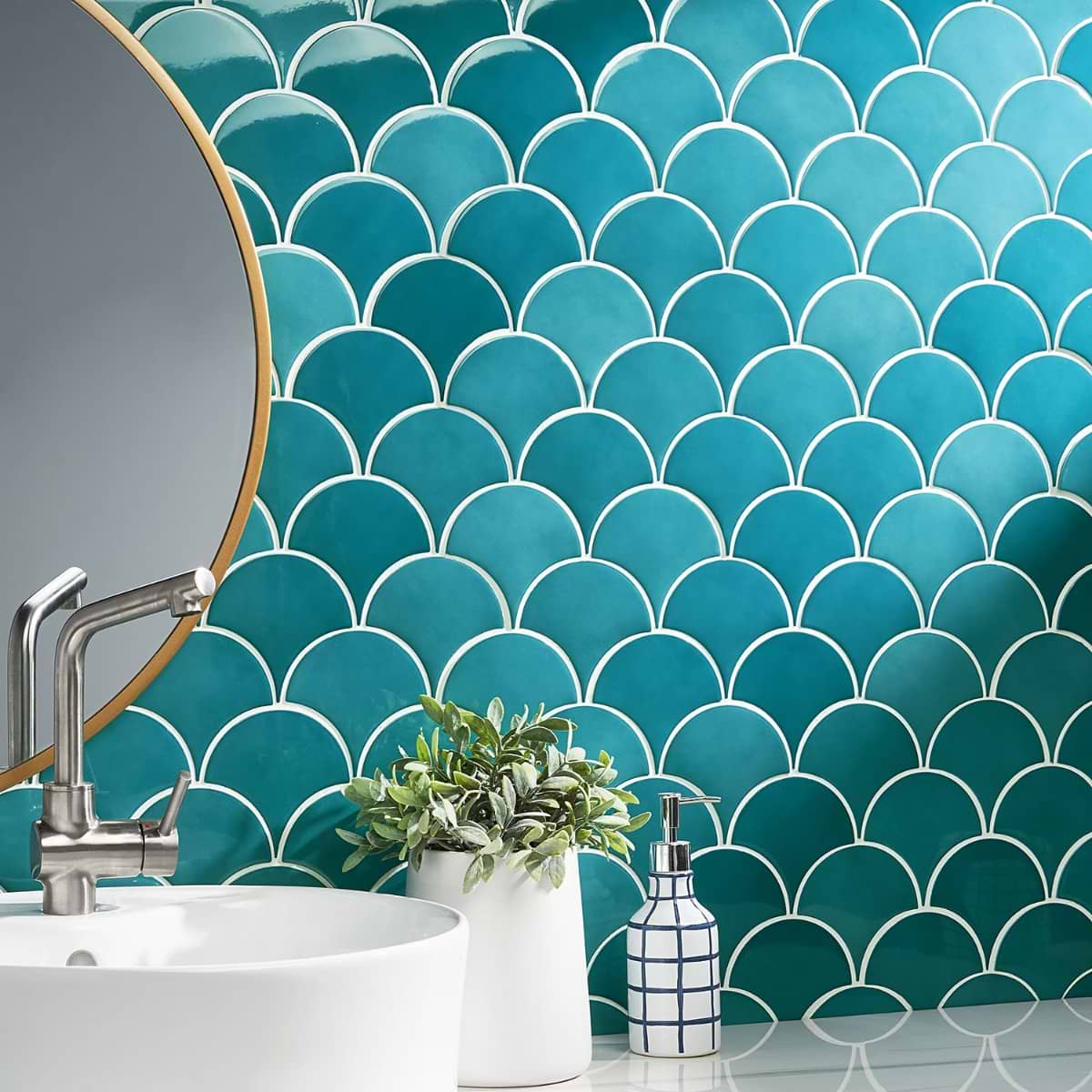 Highwater Turquoise 2x5 Fishscale Polished Ceramic Tile