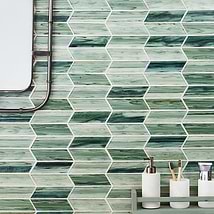 Maya Chevron Sage Green Polished Glass Mosaic Tile