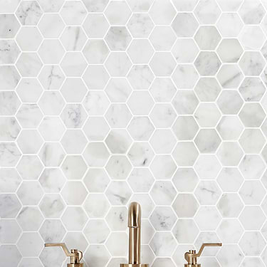 Carrara White 2" Hexagon Polished Marble Mosaic - Sample