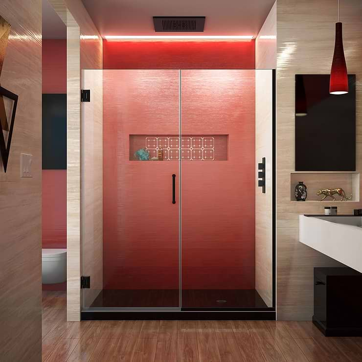 DreamLine Unidoor Plus 55-55.5x72" Reversible Hinged Shower Alcove Door with Clear Glass in Satin Black