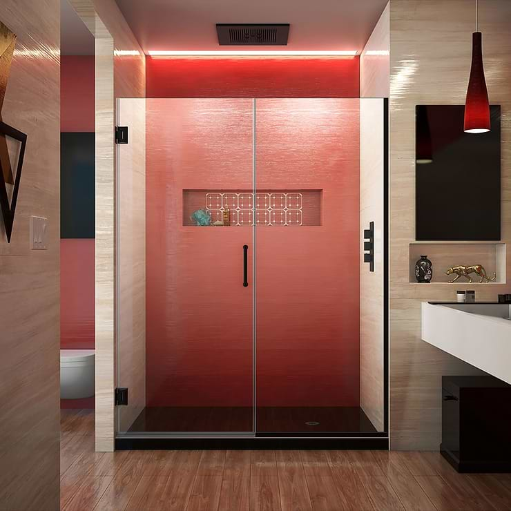 DreamLine Unidoor Plus 56.5-57x72" Reversible Hinged Shower Alcove Door with Clear Glass in Satin Black