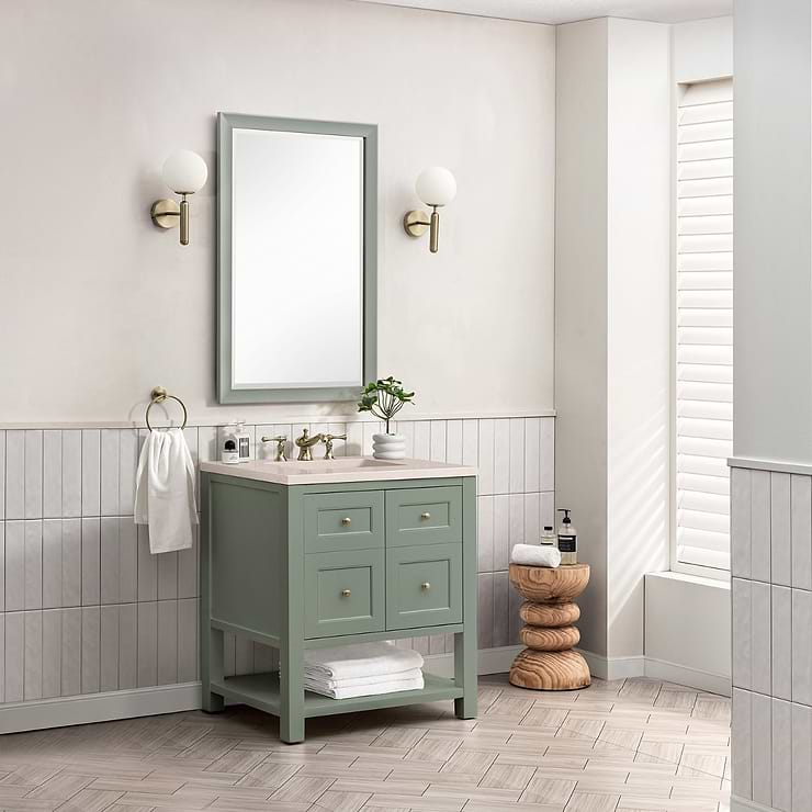 James Martin Vanities Breckenridge Smokey Celadon Green 30" Single Vanity with Eternal Marfil Quartz Top