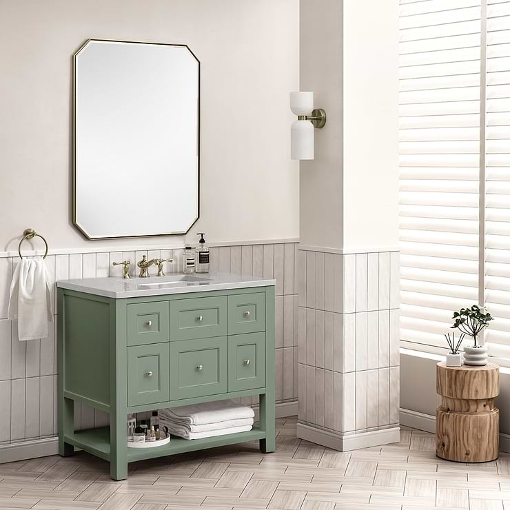 James Martin Vanities Breckenridge Smokey Celadon Green 36" Single Vanity with Eternal Serena Quartz Top