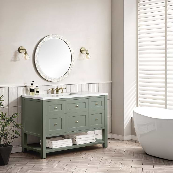 James Martin Vanities Breckenridge Smokey Celadon Green 48" Single Vanity with White Zeus Quartz Top