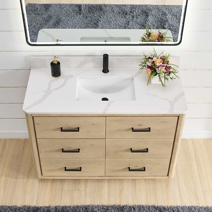 Genora Blonde Oak 48" Single Vanity with Pacific White Quartz Top