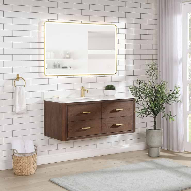 Riven Brown Oak 48" Single Vanity with Pacific White Quartz Top