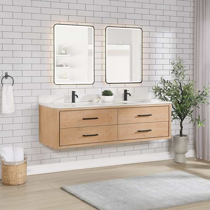 Riven Blonde Oak 72" Double Vanity with Pacific White Quartz Top