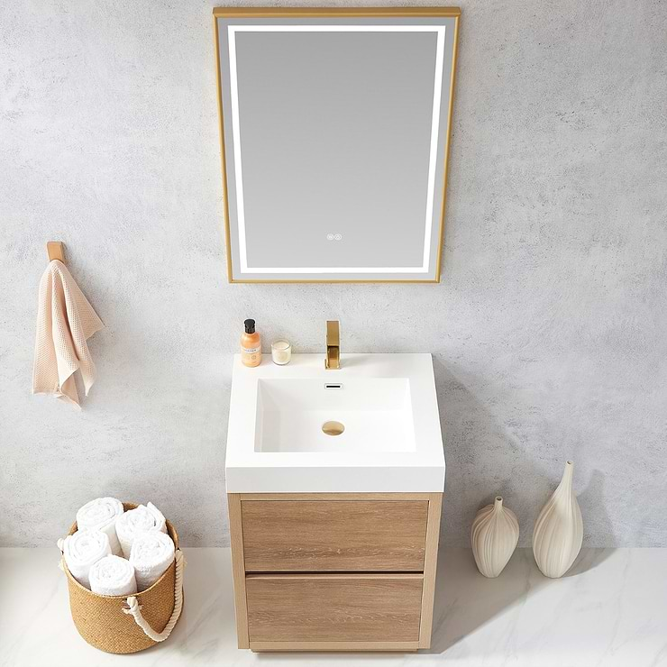 Serrano Blonde Oak 24" Single Freestanding Vanity with White Integrated Top