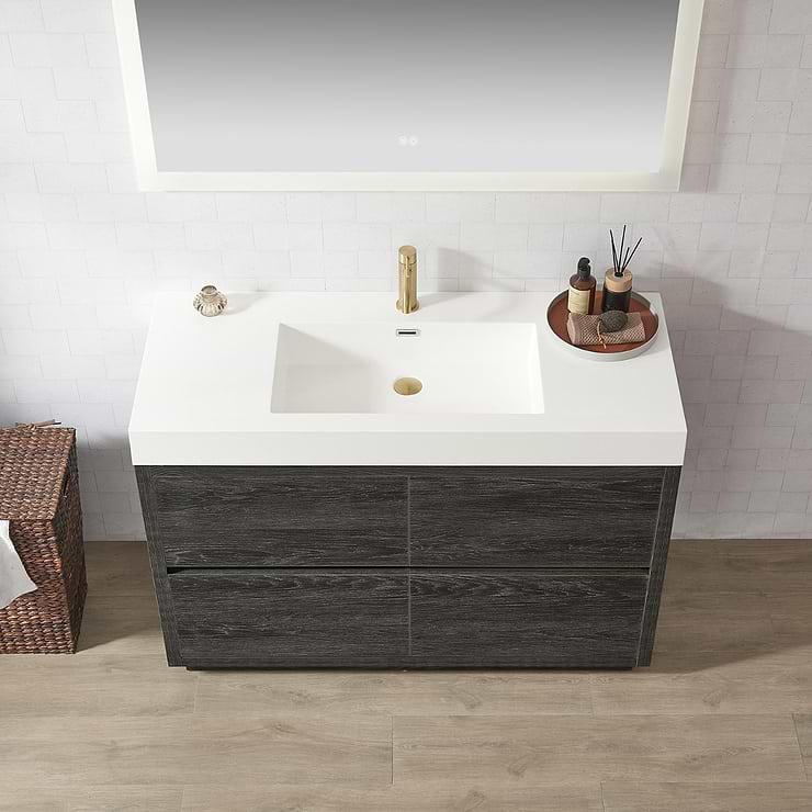 Serrano Black Oak 48" Single Freestanding Vanity with White Integrated Top