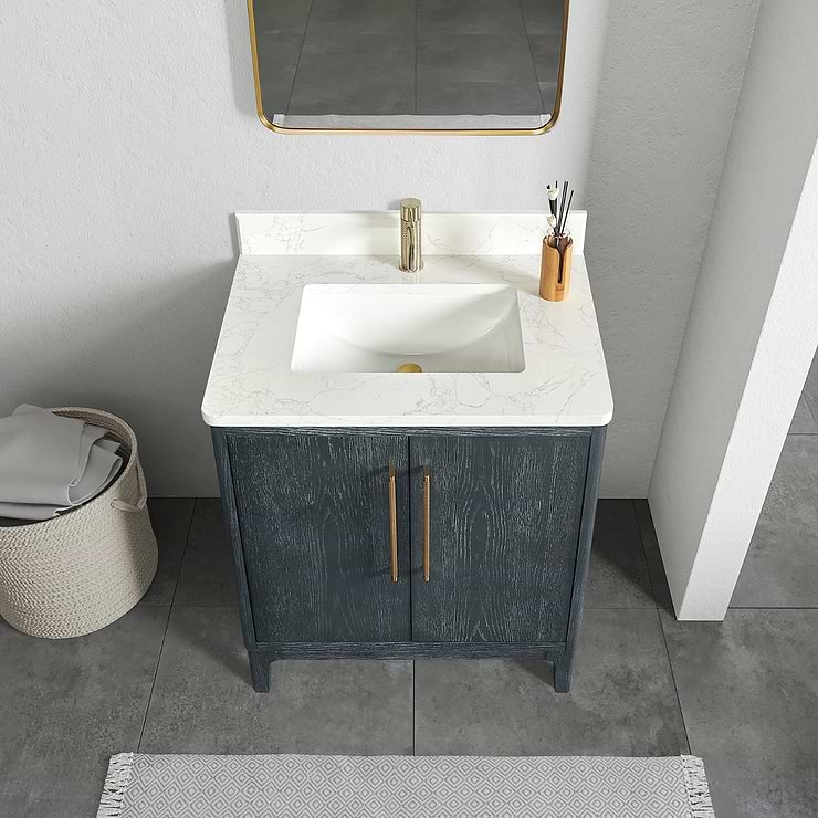 Kaitlin Navy Oak 30" Single Vanity with White Composite Stone Top