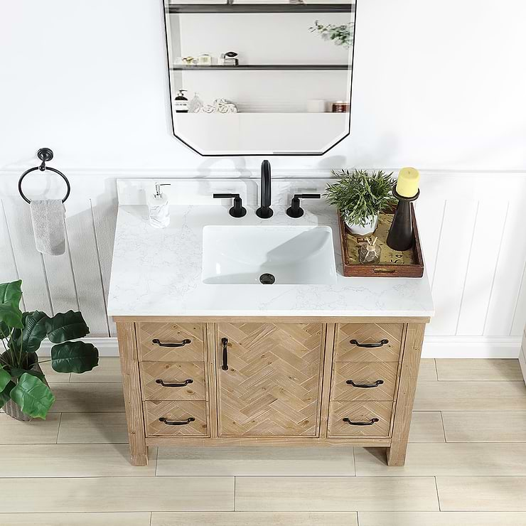 Adeena Blonde Oak 42" Single Vanity with Atlantic Stone Top