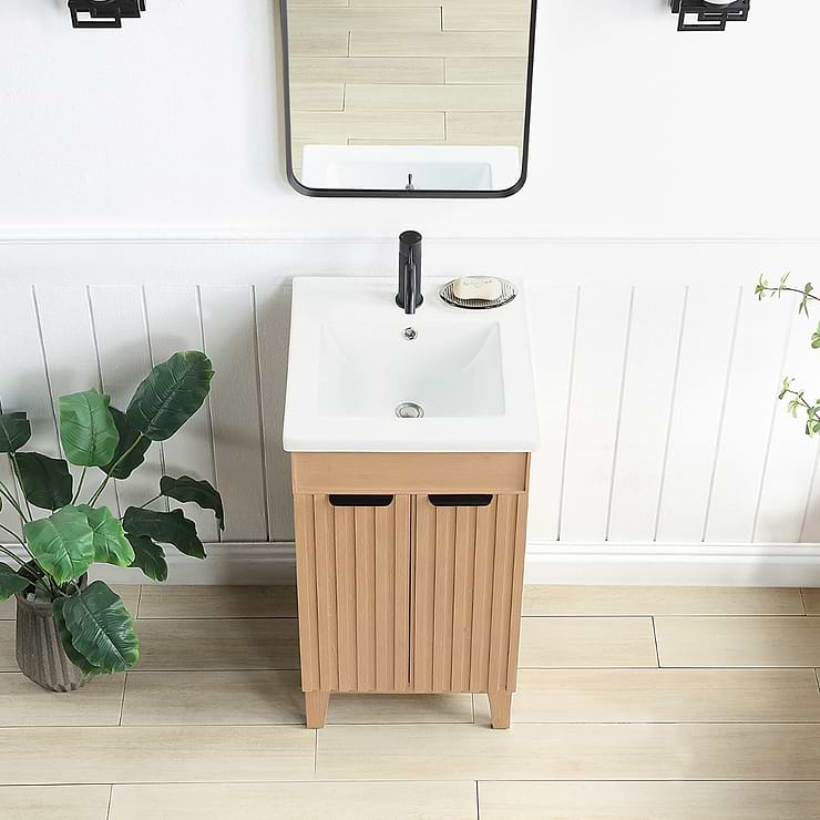 Gess Blonde Oak 18" Single Vanity with White Ceramic Basin Top