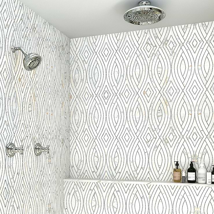 New Palm Beach by Krista Watterworth Leaf White Polished Marble Mosaic