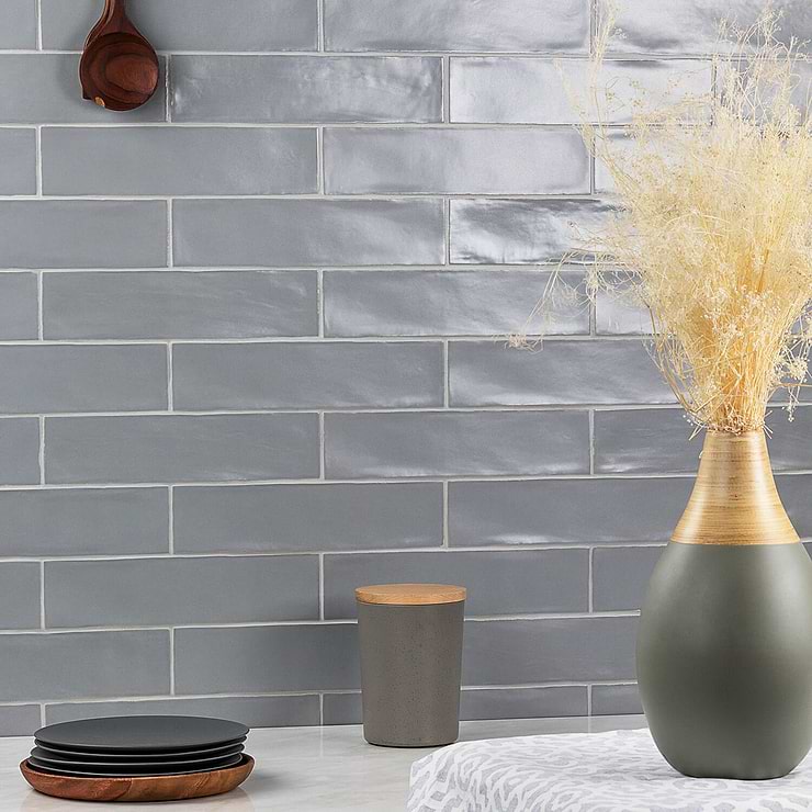 Grey subway tile shower top