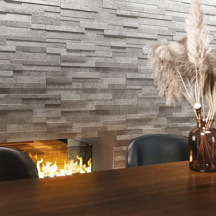 Lodge Stone 3D Gray 6x24 Textured Porcelain Wall Tile