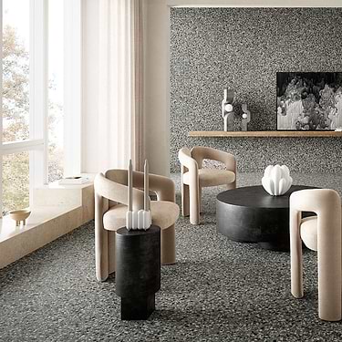 Kobe Flakes Charcoal Gray 24x24 Terrazzo Look Matte Porcelain Tile