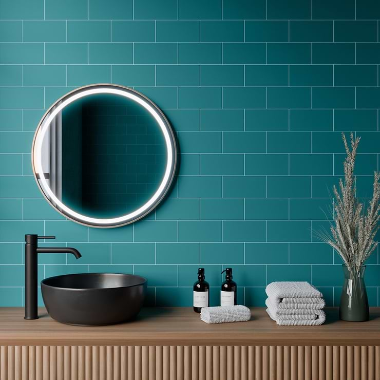 Stacy Garcia Maddox Teal Blue 4x8 Matte Ceramic Subway Wall Tile