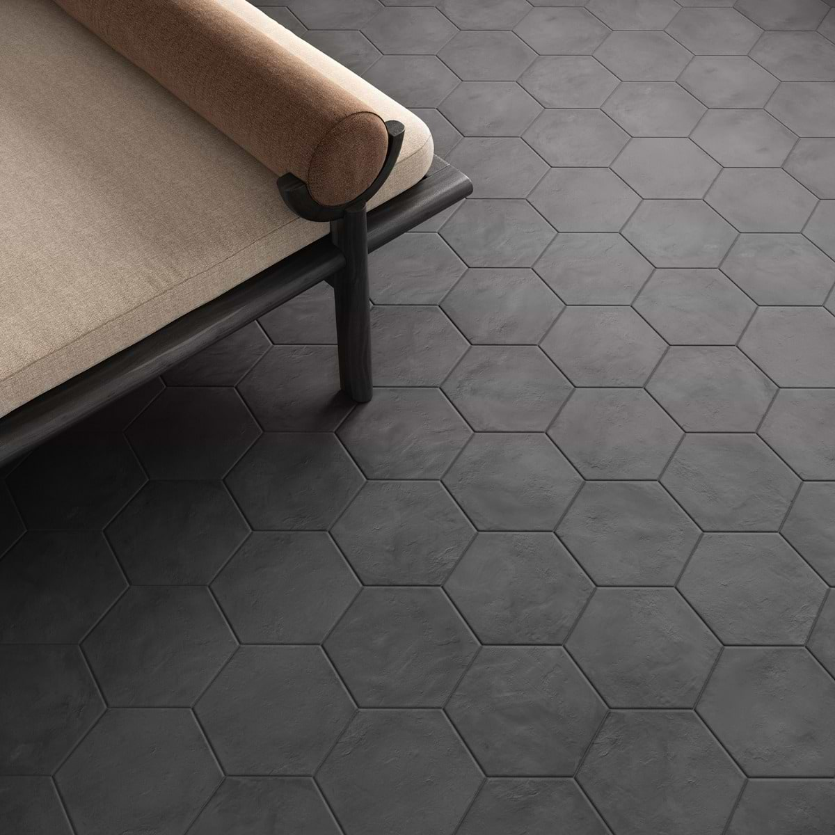 Ava Charcoal Black 8" Hexagon Matte Porcelain Tile