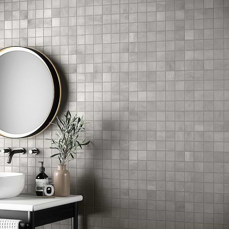 Clay Awake Gray 2x2 Matte Porcelain Mosaic; in Gray Porcelain; for Backsplash, Bathroom Floor, Bathroom Wall, Commercial Floor, Floor Tile, Kitchen Floor, Kitchen Wall, Shower Floor, Shower Wall, Wall Tile; in Style Ideas Contemporary, Industrial, Mid Century, Modern, Transitional