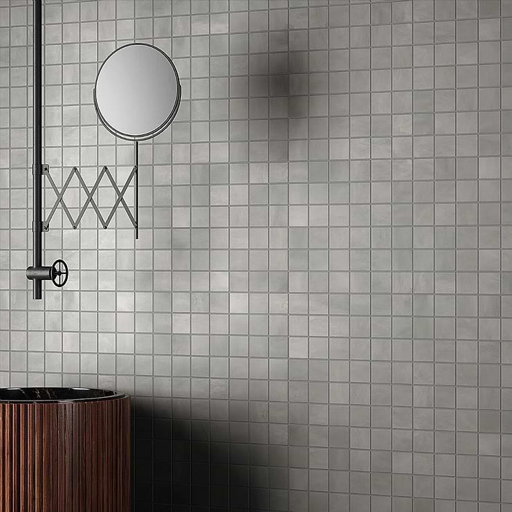 Clay Fancy Gray 2x2 Matte Porcelain Mosaic; in Gray Porcelain; for Backsplash, Bathroom Floor, Bathroom Wall, Commercial Floor, Floor Tile, Kitchen Floor, Kitchen Wall, Shower Floor, Shower Wall, Wall Tile; in Style Ideas Contemporary, Industrial, Mid Century, Modern, Transitional