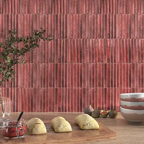 Curve Red Fluted 6x12 3D Glossy Ceramic Tile