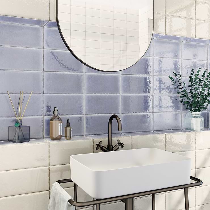 Jamesport Blue 6x12 Glazed Porcelain Subway Tile; in Blue  Extruded Porcelain; for Backsplash, Bathroom Floor, Bathroom Wall, Commercial Floor, Floor Tile, Kitchen Floor, Kitchen Wall, Outdoor Floor, Outdoor Wall, Pool Tile, Shower Floor, Shower Wall, Wall Tile; in Style Ideas Beach, Classic, Cottage, Craftsman, Farmhouse, Industrial, Traditional; released 2024; new, trends