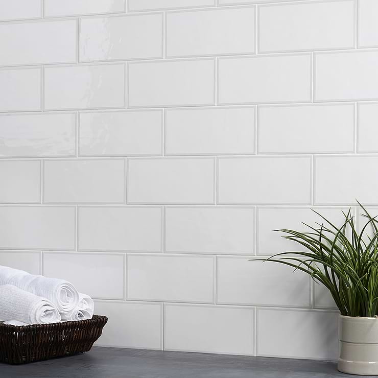Bellami Framed Bianco White 5x10 Polished Ceramic Subway Tile; in White  Ceramic ; for Backsplash, Bathroom Wall, Kitchen Wall, Outdoor Wall, Shower Wall, Wall Tile; in Style Ideas Beach, Classic, Contemporary, Cottage, Craftsman, Farmhouse, Industrial, Mid Century, Modern, Traditional, Transitional