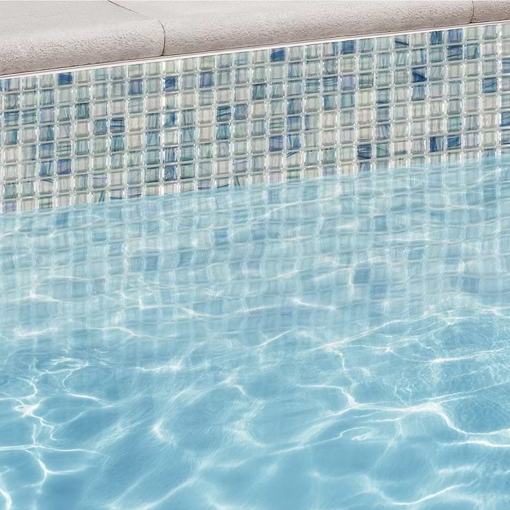 Celeste Harbor Fog Blue Glass Polished Mosaic Tile