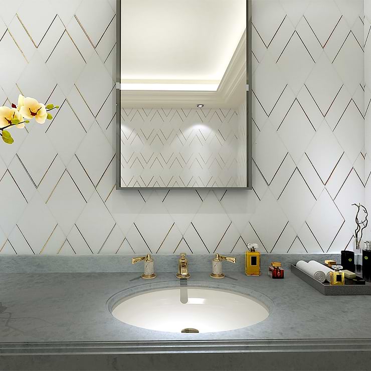 Enver Thassos Polished Marble and Brass Mosaic Tile