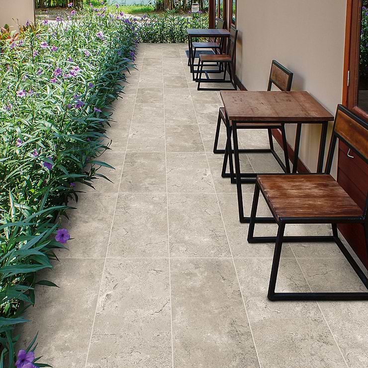 Classic Trevis 2CM Beige 16x32 Textured Matte Porcelain Outdoor Paver; in Beige Colorbody Porcelain; for Bathroom Floor, Commercial Floor, Floor Tile, Kitchen Floor, Outdoor Floor, Pool Tile, Shower Floor; in Style Ideas Classic, Contemporary, Farmhouse, Transitional