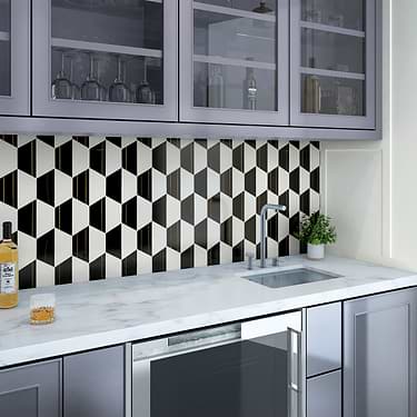 Fuse Nero Black & White 6" Hexagon Polished Marble & Brass Mosaic