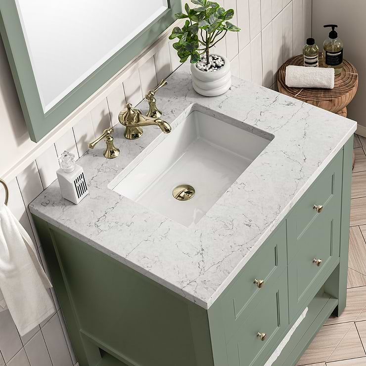 James Martin Vanities Breckenridge Smokey Celadon Green 30" Single Vanity with Arctic Fall Solid Surface Top