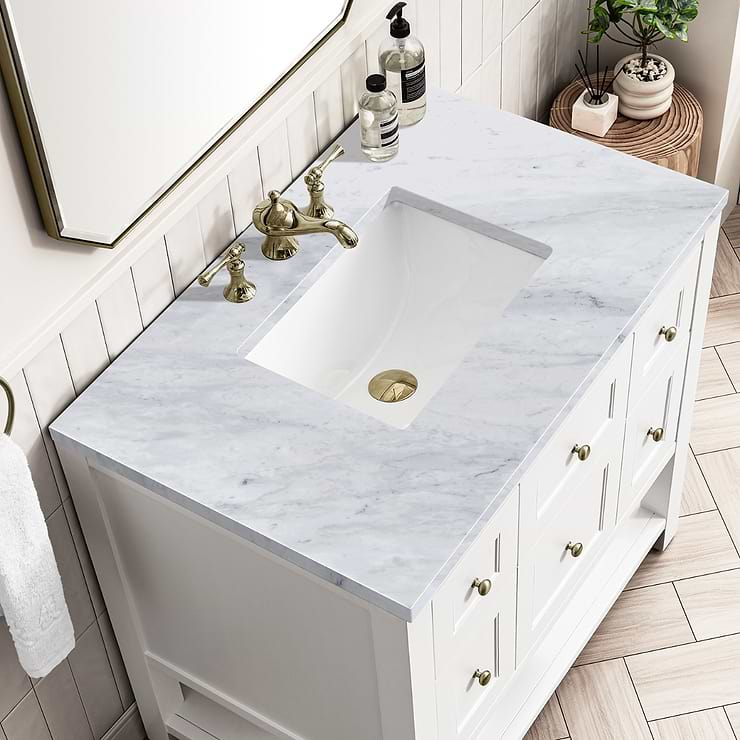 James Martin Vanities Breckenridge Bright White 36" Single Vanity with Carrara Marble Top