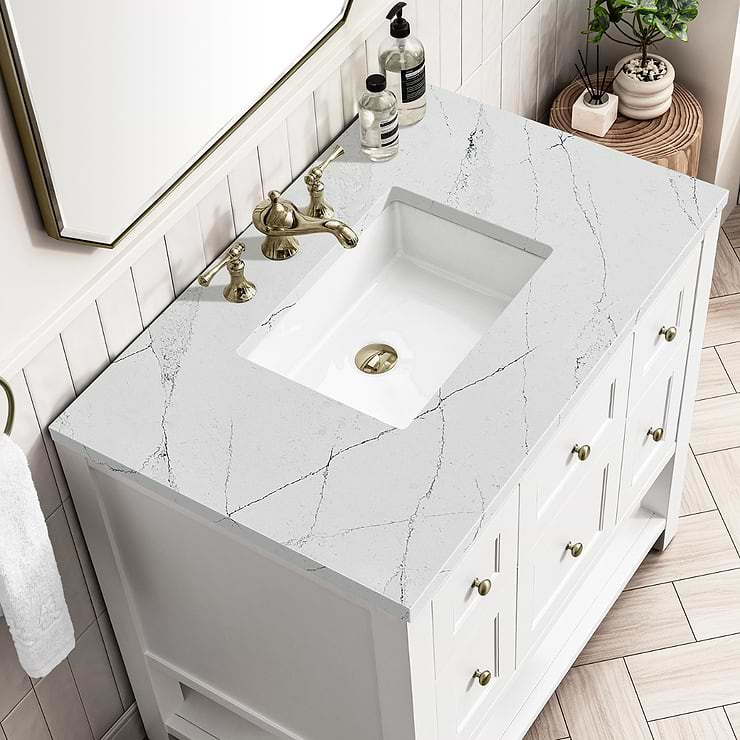 James Martin Vanities Breckenridge Bright White 36" Single Vanity with Ethereal Noctis Quartz Top