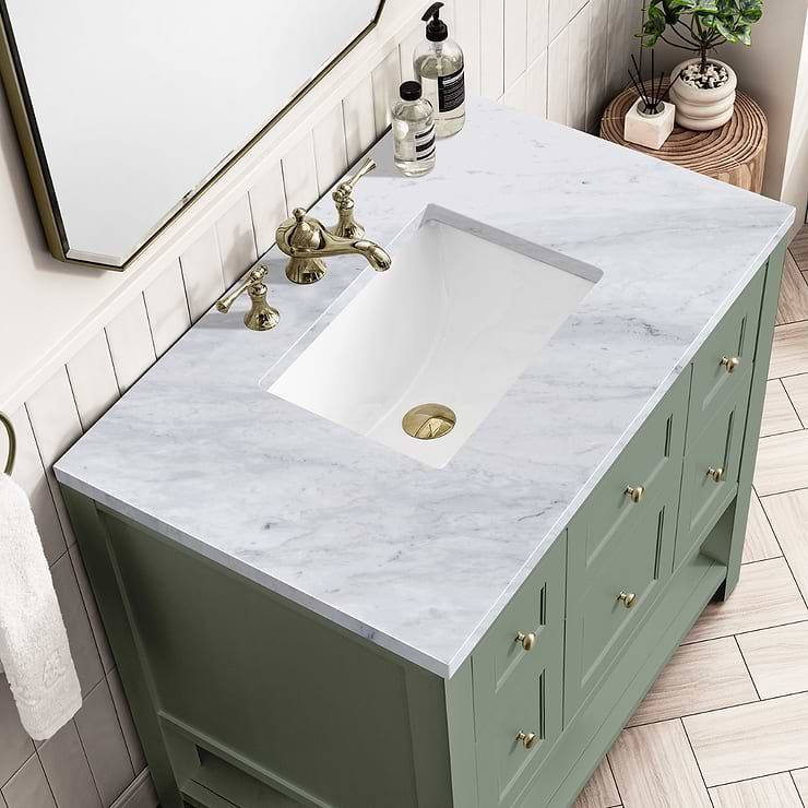 James Martin Vanities Breckenridge Smokey Celadon Green 36" Single Vanity with Carrara Marble Top