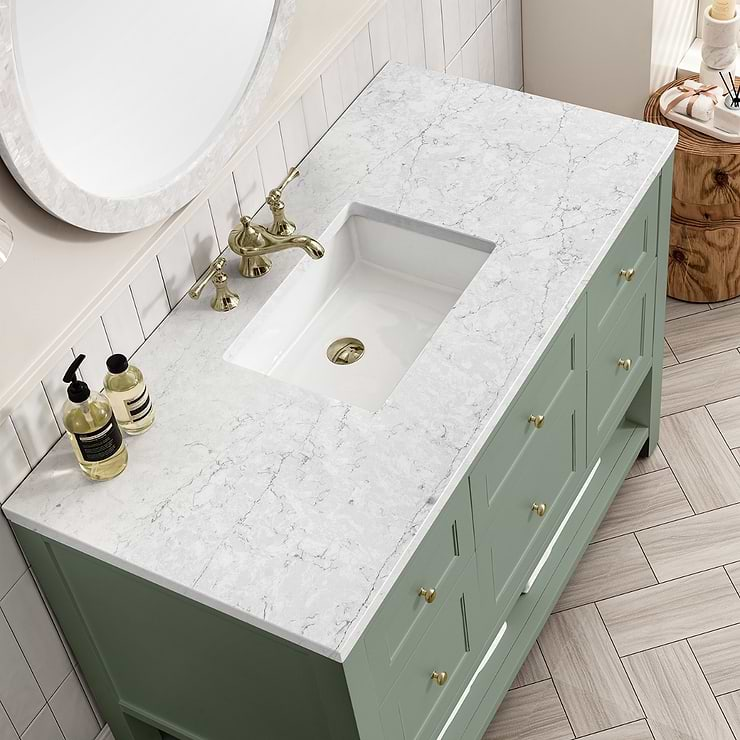 James Martin Vanities Breckenridge Smokey Celadon Green 48" Single Vanity with Eternal Jasmine Pearl Quartz Top