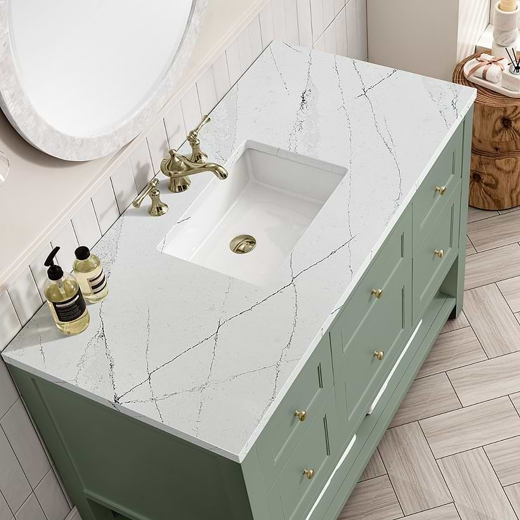 James Martin Vanities Breckenridge Smokey Celadon Green 48" Single Vanity with Ethereal Noctis Quartz Top