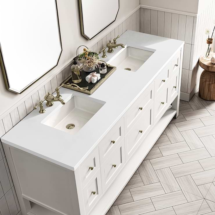 James Martin Vanities Breckenridge Bright White 72" Double Vanity with White Zeus Quartz Top