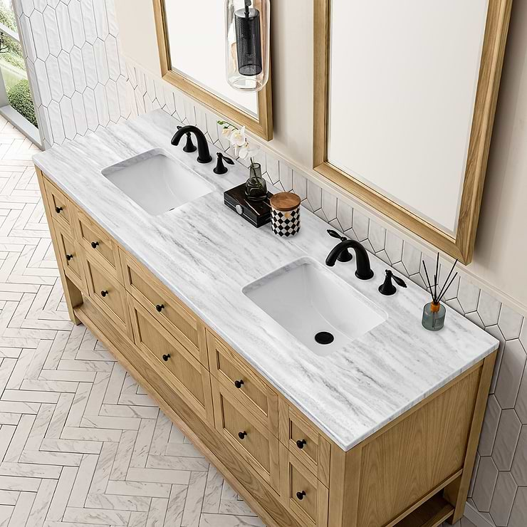 James Martin Vanities Breckenridge Light Natural Oak 72" Double Vanity with Arctic Fall Solid Surface Top